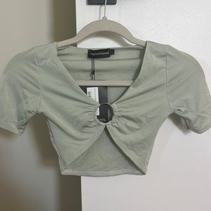 Mint cropped ring detail top
